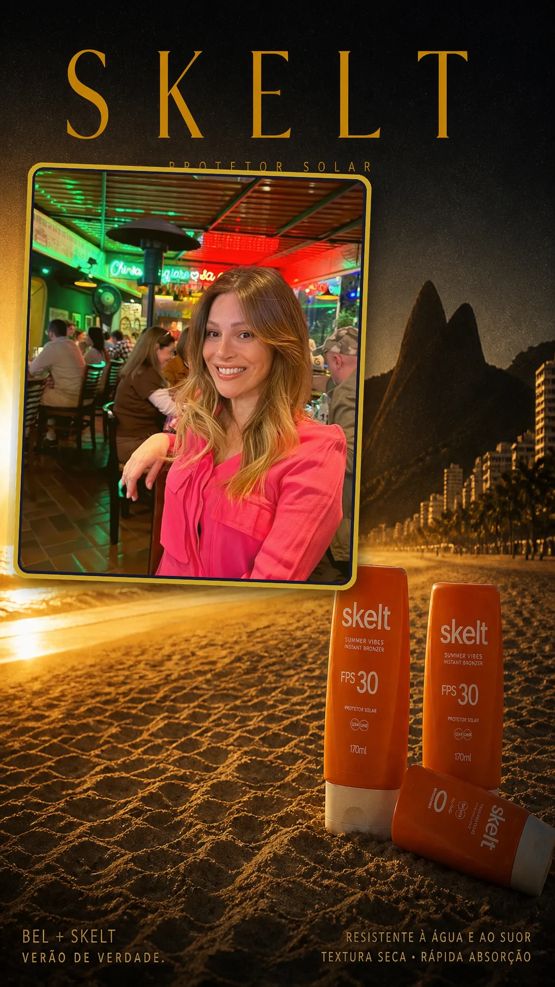 Capa cinema: foto da Bel com Skelt na praia